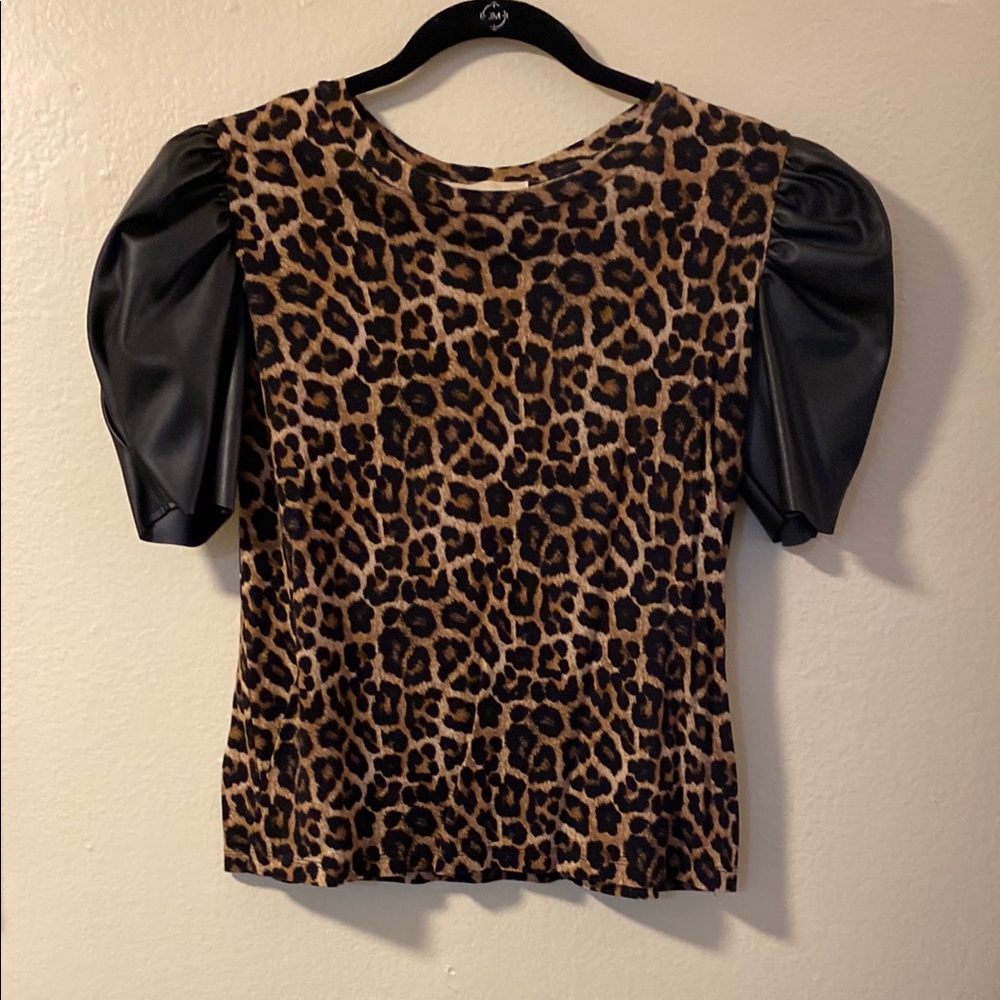 Michael Kors Brown and Tan Fitted Short Sleeve Blouse